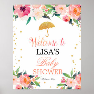 April Shower Umbrella Floral welcome sign ポスター