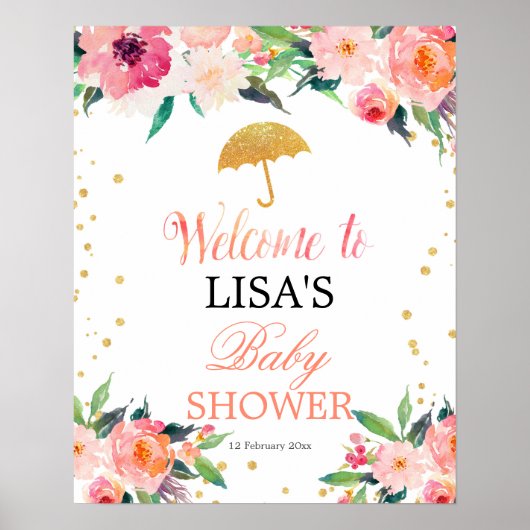 April Shower Umbrella Floral welcome sign ポスター (正面)