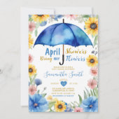 April Showers Bring May Flowers Blue Umbrella 招待状 (正面)