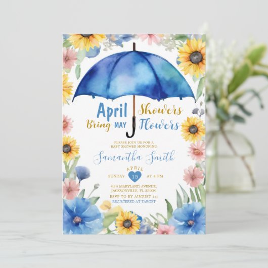 April Showers Bring May Flowers Blue Umbrella 招待状 (スタンド正面)