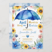 April Showers Bring May Flowers Blue Umbrella 招待状 (正面/裏面)