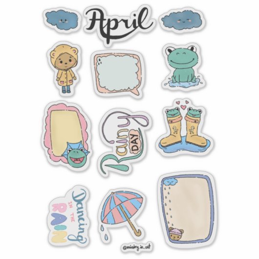 April Sticker Sheet – Rainy Days シール (正面)