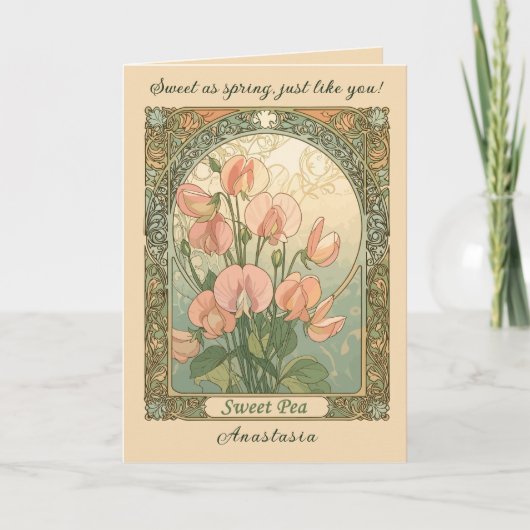 April Sweet Pea Birth Month Flower カード (正面)