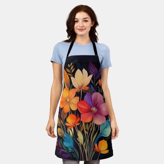 APRON - Beautiful & Colorful Floral Design エプロン (着用した状態)