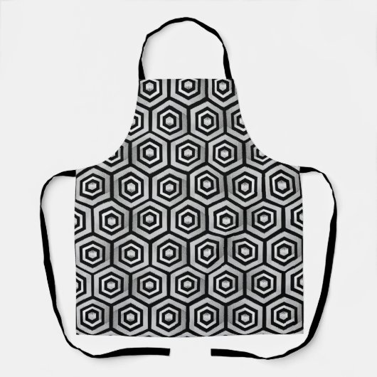 Apron Black White Hexagon Geometric Pattern エプロン (正面)