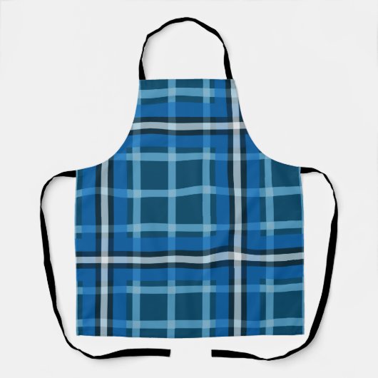 Apron Blue Tartan Plaid Check Pattern エプロン (正面)