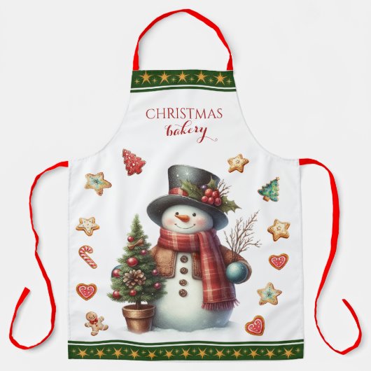 Apron Large Snowman and Christmas Cookies Geen エプロン (正面)
