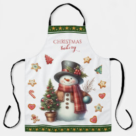 Apron Large Snowman and Christmas Cookies Geen エプロン