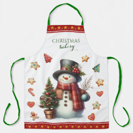 Apron Large Snowman and Christmas Cookies Red エプロン