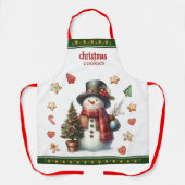 Apron Medium Snowman and Christmas Cookies Green エプロン (正面)