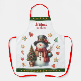 Apron Medium Snowman and Christmas Cookies Green エプロン