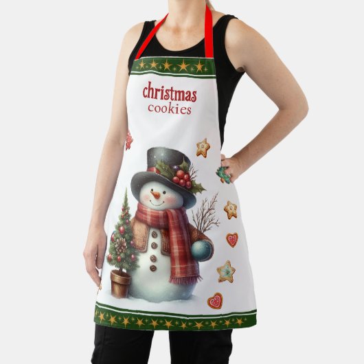 Apron Medium Snowman and Christmas Cookies Green エプロン (インサイチュ)