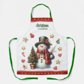 Apron Medium Snowman and Christmas Cookies Red エプロン (正面)