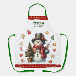 Apron Medium Snowman and Christmas Cookies Red エプロン