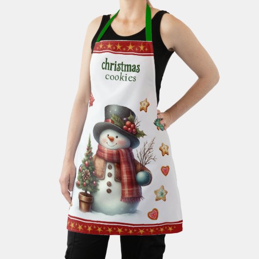 Apron Medium Snowman and Christmas Cookies Red エプロン (インサイチュ)