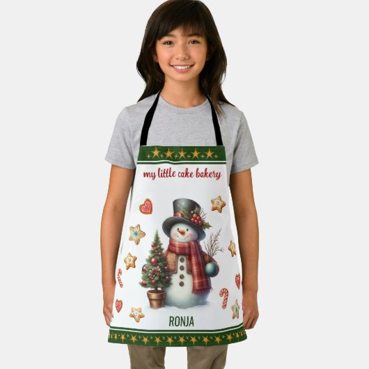 Apron Small Snowman and Christmas Cookies Green エプロン (インサイチュ)