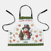 Apron Small Snowman and Christmas Cookies Green エプロン (正面)