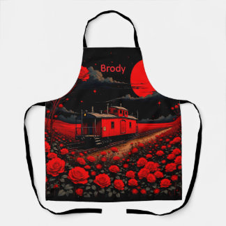 Apron with Train Box Car and Roses  エプロン