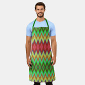 Apron with vibrant, geometric diamond patterns  エプロン (着用した状態)