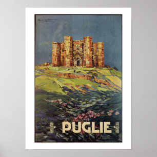 Apulia Castle del Monte vintage Italian travel ad ポスター