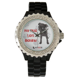 APUN "No Pug Behind" Rhinestone離れ Watch, Black 腕時計