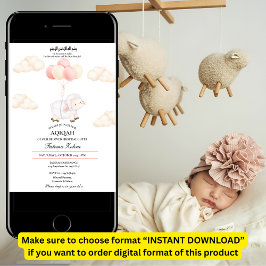 Aqiqahかわいいピンクの羊バルーンベビーガールムスリム 招待状