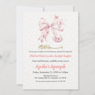 Aqiqah Pink Bow Girl Invitation 招待状