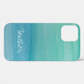 Aqua パーソナライズされた Water Color iPhone 12のケース名 Case-Mate iPhoneケース (裏面 (横))
