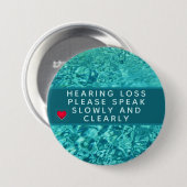 Aqua Abstract Heart Hearing Loss 3 Inch 缶バッジ (正面&裏面)