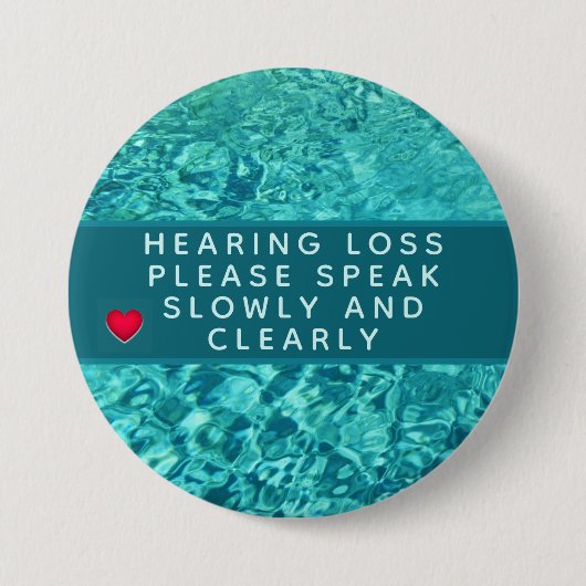 Aqua Abstract Heart Hearing Loss 3 Inch 缶バッジ (正面)