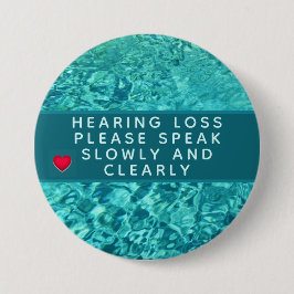 Aqua Abstract Heart Hearing Loss 3 Inch 缶バッジ