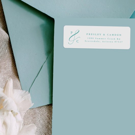 Aqua Ampersand Monogram Return Address Labels ラベル