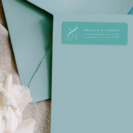 Aqua Ampersand Monogram Return Address Labels ラベル