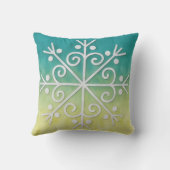 Aqua and Gold Ombre Snowflake Art Pillow クッション (裏面)