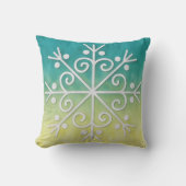 Aqua and Gold Ombre Snowflake Art Pillow クッション (正面)