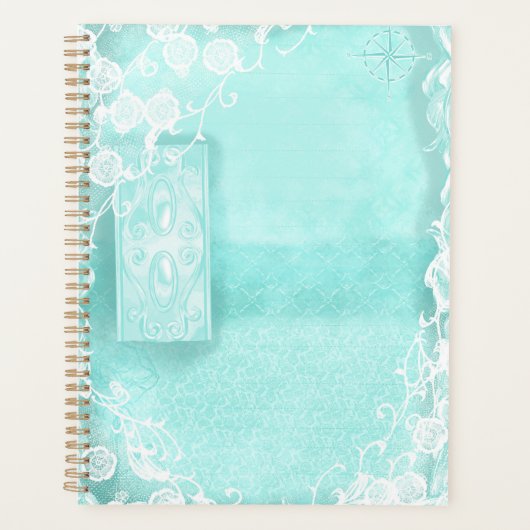 Aqua and Lace Junk Journal Style プランナー手帳 (正面)