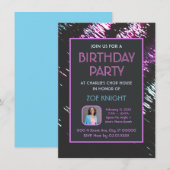 Aqua and Purple Photo Birthday Partyへの招待 招待状 (正面/裏面)