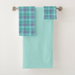 Aqua and Purple Plaid Towel Set バスタオルセット