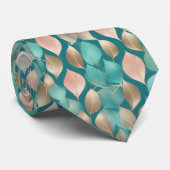 Aqua and Rose Gold Leaves ネクタイ (ロール)