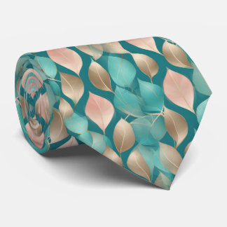 Aqua and Rose Gold Leaves ネクタイ