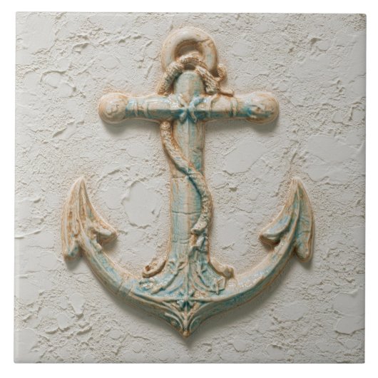 Aqua and Sand Coastal Anchor Art タイル (正面)