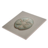 Aqua and Sand Coastal Sand Dollar Relief Artwork タイル (側面)