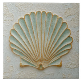 Aqua and Sand Coastal Scallop Shell タイル