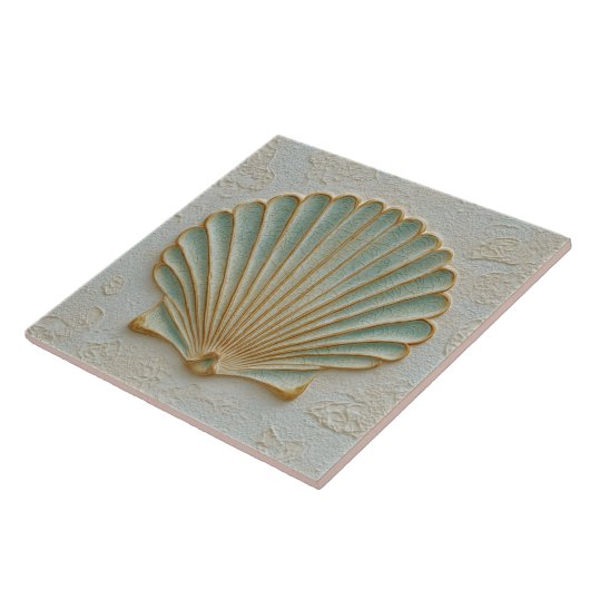 Aqua and Sand Coastal Scallop Shell タイル (側面)