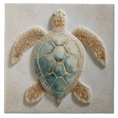 Aqua and Sand Coastal Sea Turtle Art タイル (正面)