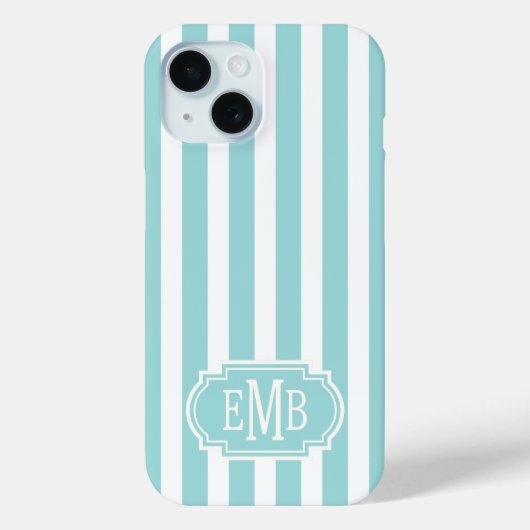 Aqua and White Monogrammed Stripes Case-Mate iPhoneケース (裏面)
