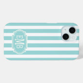 Aqua and White Monogrammed Stripes Case-Mate iPhoneケース (裏面 (横))