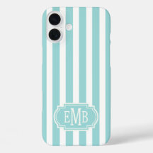 Aqua and White Monogrammed Stripes