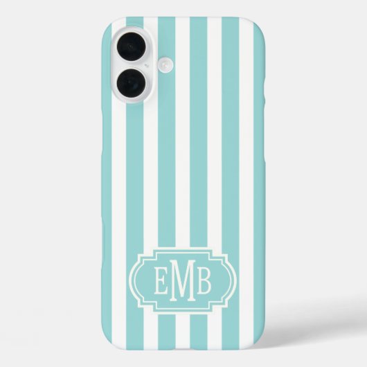 Aqua and White Monogrammed Stripes Case-Mate iPhoneケース (裏面)