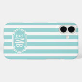 Aqua and White Monogrammed Stripes Case-Mate iPhoneケース (裏面 (横))